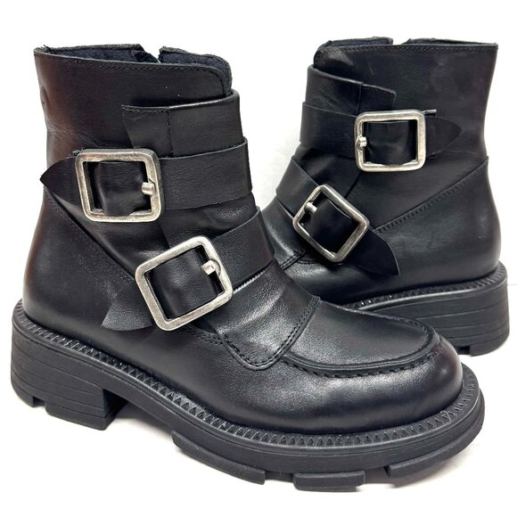 Miz Mooz Shoes - MIZ MOOZ LEATHER BOOTS BUCKLE SIDE ZIPPER BLACK 37EU / 7US NEW # Z-233